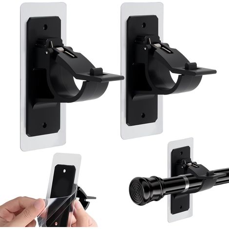 Juego de 2 soportes para barra de cortina sin taladro, soportes autoadhesivos para barra de cortina, ganchos adhesivos para cortina, soporte autoadhesivo para barra de cortina de baño (negro) (1/5)
