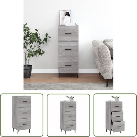 The Living Store Sideboard Grau Sonoma 34,5x34x90 cm Holzwerkstoff - Schreibtisch - Wohnzimmermöbel - Sideboard Grau - Holz Sideboard - Modernes Sideboard (1/5)