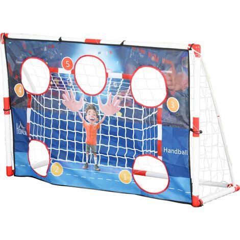 Handballtor für Kinder im Freien mit 5 Zielzonen, aufblasbarem Handball und Pumpe, 162 x 60 x 106 cm, weiß