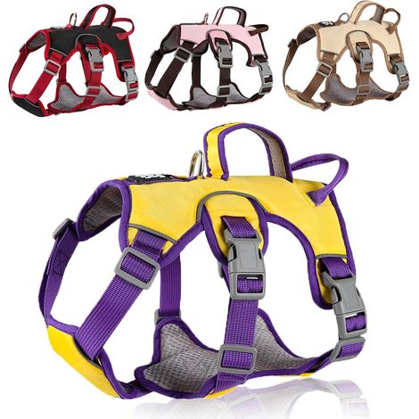 Filiyano-Harnais multifonctionnel pour chien avec laisse, harnais anti-traction anti-fugue (M, Jaune) (1/5)