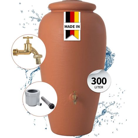 GARANTIA Amphore Regentonnen Komplett-Set 300 Liter terrakotta inkl. Messing-Auslaufhahn und Fallrohranschluss (1/5)