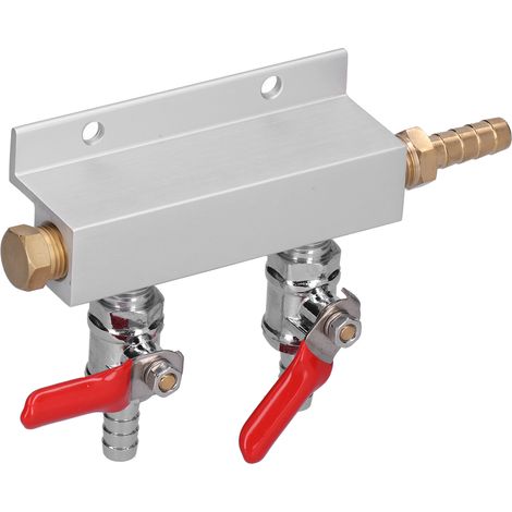 Distributore di gas CO₂ a 2 vie Ortviai con valvole di ritegno integrate, in alluminio e acciaio inox, filettatura 5/16". (1/2)