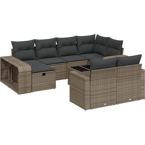 vidaXL Set Divani da Giardino 11 pz con Cuscini in Polyrattan Grigio (1/4)