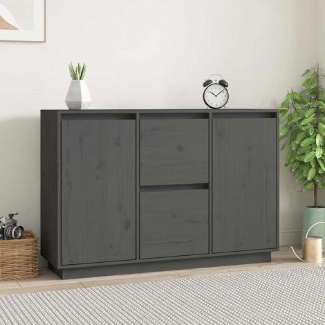Buffet - Armoire de rangement Enfilade Gris 111x34x75 cm Bois massif de pin BV403050 - BonneVie (1/5)