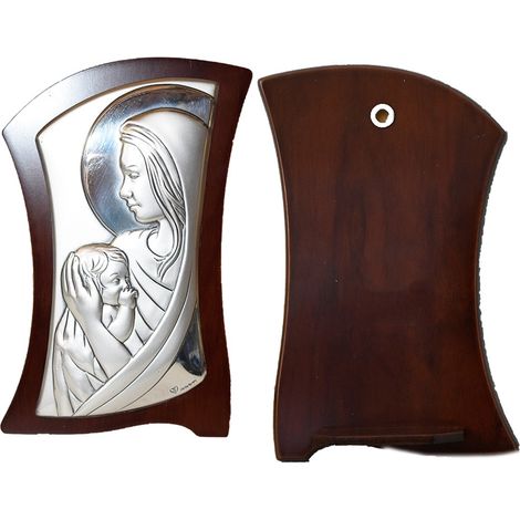 Quadro sacro Gesu madonna Icona sacra famiglia argento 925 legno casa bomboniera bimbo comunione cresima poggiare appendere (1/5)