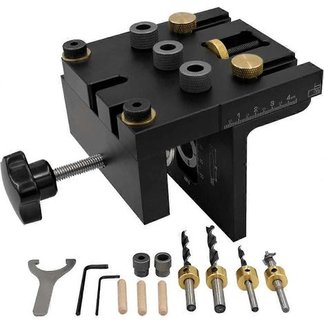 6 8 10 mm 3 in 1 Attrezzi da falegnameria Localizzatore, morsetto di posizionamento Trapano regolabile, kit di dima per tasselli, aste di prolunga