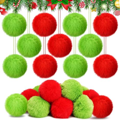 Pom Pom - Boule Décorative En Fourrure Synthétique - Pour Arbre De Noël Cheminée Et Décoration Intérieure - Diamètre 8 Cm - Lot De 12 (1/5)