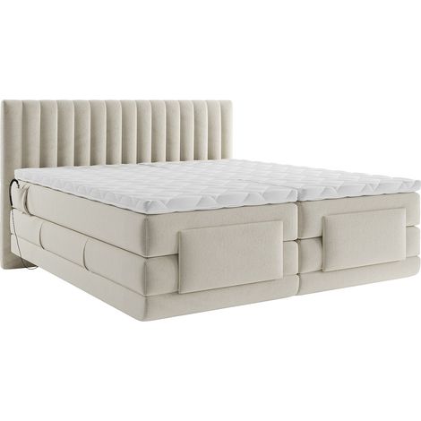 Set boxspring test. cuciture vert.+Rete relax elettr.+Mater.+Topper 2x80x200 Velluto Beige - DONISI di PALACIO
