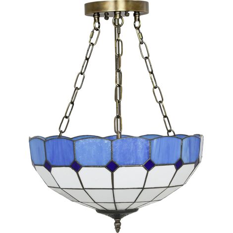 Tiffany Style Ceiling Light- Vintage Chandelier  3 E27 Sockets- Semi Flush Mount for Living Room- Bulbs Not Included (1/5)