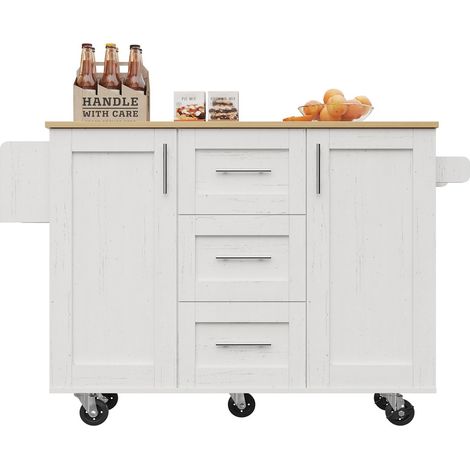 Desserte cuisine blanche bois grainé roulettes - Porte-serviettes cloisons amovibles - Multifonction îlot pratique (1/5)
