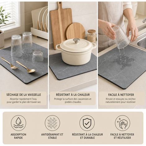 Dessous de Table Cuisine Marbre 30 x 40 cm Caoutchouc Naturel - Tapis Absorbant Anti-derapant (1/4)
