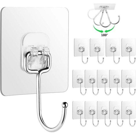 Adhesive Hooks, 15 Pack Waterproof Heavy Duty Hooks, 44 lbs/20 kg (max.) Adhesive Hooks Bathroom Wall Mounted Adhesive Hooks for Hanging MUMU (1/4)