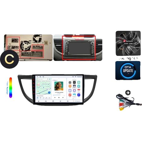 Radio para coche, pantalla táctil, reproductor multimedia, compatible con Honda CR-V Mk4 (RM) 2011-2018, navegación GPS Android con ventilador de refrigeración integrado, V7 (4GB-64GB) - C (1/2)