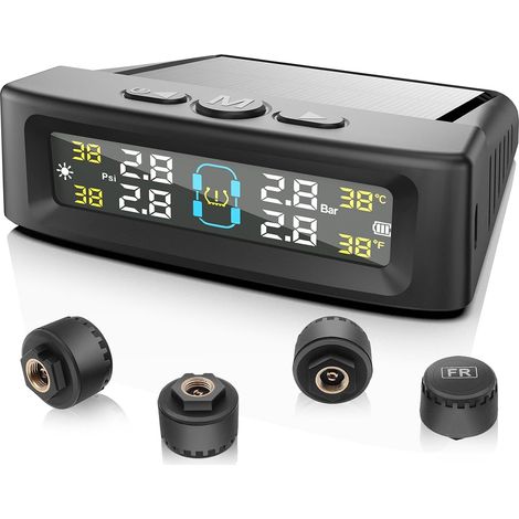Tpms(0-5bar) Tire Pressure Monitoring System Solar Energy Tire Monitor with 4 External Sensors, Real-Time Pressure Display for Cars SUV (1/5)