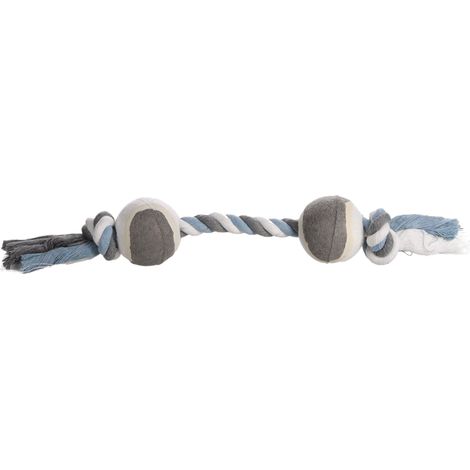 Jouet Chien – Jim Duo Tennis Corde avec 2 Nœuds Bleu – 40×6×6 cm – Coton – Soin Dentaire – Jeu interactif (1/3)