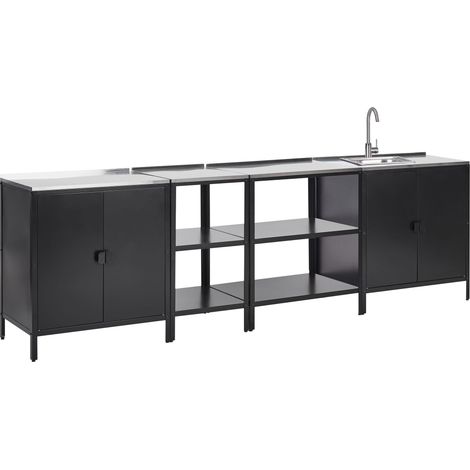 Outdoor-Küche 4er Set mit Spüle VILAMA Schwarz Metall (1/5)