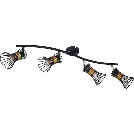 Decken Lampe Leuchte Metall Stäbe Schwarz Gold Spots Beweglich Schlaf Zimmer
