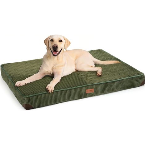 Panier pour Chien, Panier Orthopédique en Peluche Velours Côtelé avec Housse Lavable, Lit Imperméable pour Caisse, Mousse Alvéolée de Support, Tapis pour Chats avec Fond Anti-Dérapant, Vert (1/5)