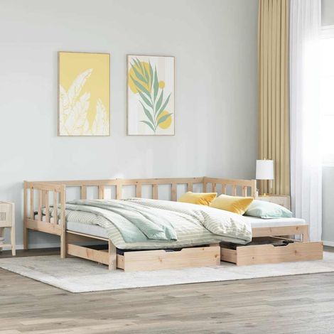 Tagesbett Ausziehbar mit Schubladen ohne Matratze 80x200 cm