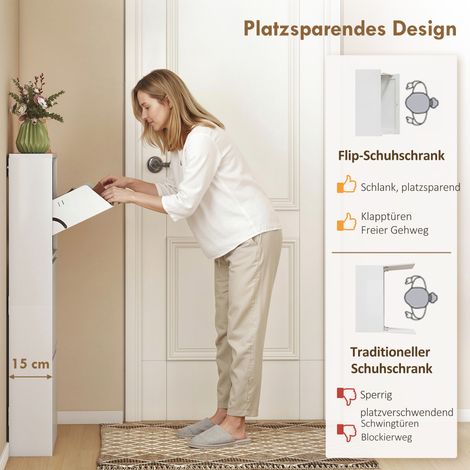 Meuble à chaussures mural en métal blanc, 3 compartiments rabattables, fin et gain de place, rangement pour 6 paires. (1/4)