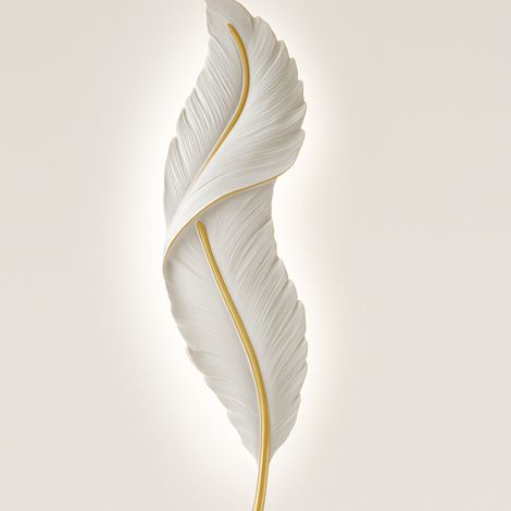 Lampada da parete piuma cigno in resina con LED CCT 12W 3 tonalità bianco per salone soggiorno camera letto stile moderno elegante 63x17 cm (1/5)