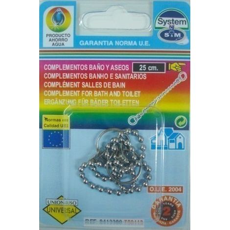 Cadena baño bolas 25cm tapon lavabo/bidet c/anillas cr. s&m