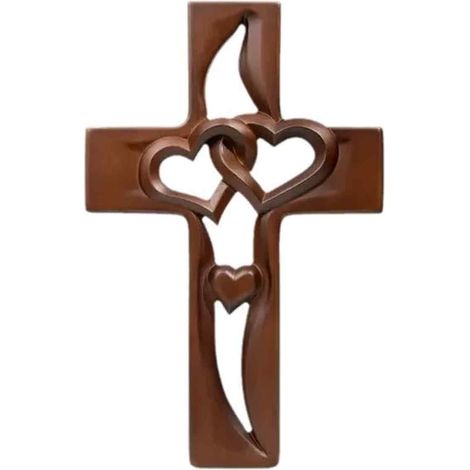 1 Croix murale, Bois de hêtre, Cœur tressé, Fait main, Décoration intérieur, Cadeau mariage (1/5)