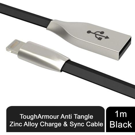 ToughArmour Anti Tangle Zinc Alloy Charge & Sync Cable for Iphone 1m Black (1/5)