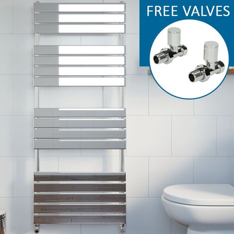 DuraTherm Chrome Flat Panel Heated Towel Rail Bathroom Radiator 1600 x 500mm Straight Valve (1/5)