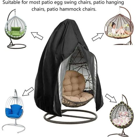 Housse de fauteuil œuf 190x115 cm, tissu Oxford imperméable argenté, base en maille anti-UV, fermeture éclair, cordon (1/5)