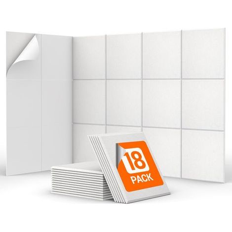 18 panneaux muraux insonorisants autocollants, 30 x 30 x 0,9 cm, mousse insonorisante haute densité, adaptés à l'insonorisation des bureaux, blancs (1/5)