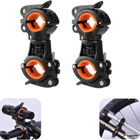 2 supports de fixation pour lampe torche, lampe frontale et pompe à vélo, réglables et rotatifs, pour guidon de vélo (noir, 115,5 cm) (1/5)