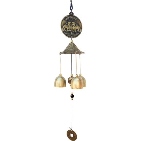 Metall Windspiel Feng Shui Glücksglocke mit Elefant und Drache