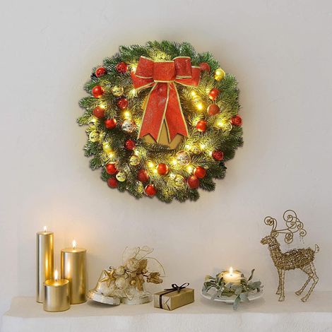 Guirlande De Noël - Couronne Décorative Avec Boules Colorées Et Lumières Led Blanches - Pour Intérieur Et Extérieur - 16 Pouces Ou 24 Pouces - 1 Pièce (1/5)