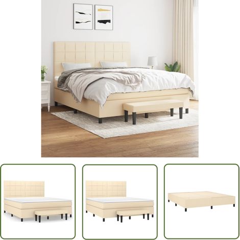 The Living Store Boxspringbett mit Matratze Creme 160x200 cm Stoff - Boxspringbett - Doppelbett - Cremefarbenes Bett - Bettrahmen - Matratze (1/5)