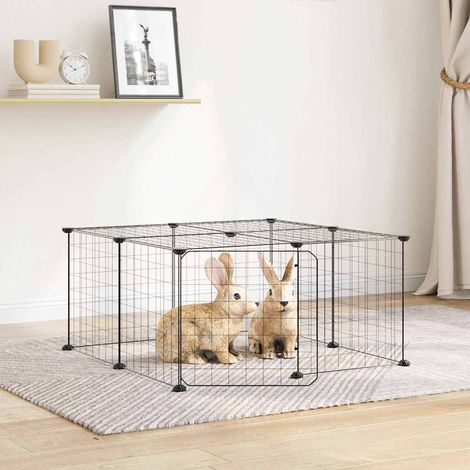 Cage pour animaux 12 panneaux avec porte en acier noir 35 x 35 cm - PANGIVO (1/5)