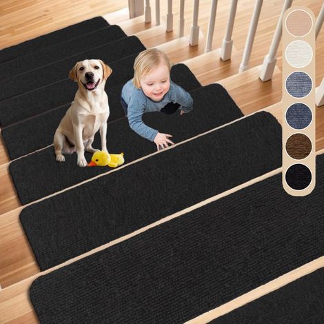 Lot de 15 tapis de marche d'escalier autocollants antidérapants pour l'intérieur 60 x 20 cm Tapis d'escalier antidérapant pour enfants, personnes âgées et animaux domestiques (noir) (1/5)