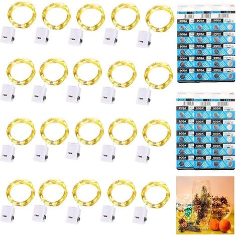 Confezione da 20 luci fatate a batteria con 120 batterie, 2 m, 20 LED, filo LED luminoso in rame, 3 modalità, impermeabili per decorazione di Natale, camera da letto, matrimonio, festa, casa, giardino (1/5)