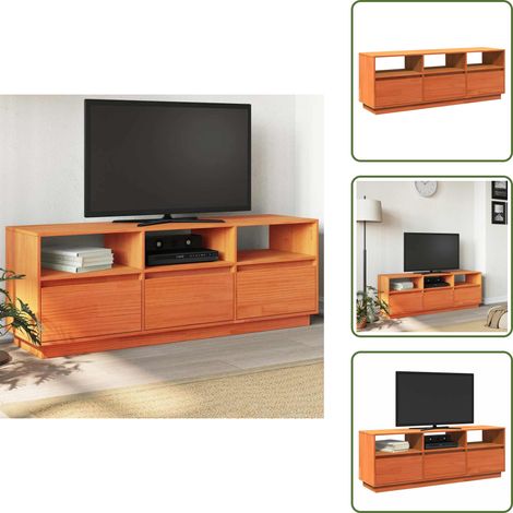 Meuble TV cire marron 140x37x50 cm bois pin massif - Meubles Tv - Meuble Tv - Support Tv - Buffet Tv - Bois Massif (1/5)