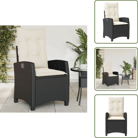 Cuscino per schienale - vidaXL Sedia Reclinabile da Giardino con Cuscini Nera in Polyrattan - Poltrona da esterno