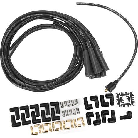 Faisceau d'allumage 8,5mm 180° 8 fils de bougie avec capuchon anti-poussière pour Chevrolet 8 cylindres noir (1/5)