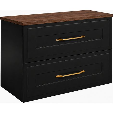 Mobile sottolavabo sospeso 80 cm, con piano, chiusura ammortizzata, Nero, maniglie dorate, 80 x 46 x 58,6 cm (1/5)