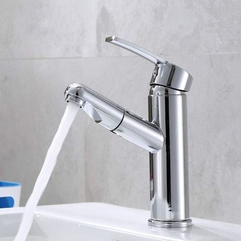 Robinet Cuisine 1 Trou Acier Inox 304 avec Douchette Extensible, Mitigeur Évier Anti-Éclaboussures pour Salle de Bain et Cuisine, Eau Froide/Chaud (1/3)