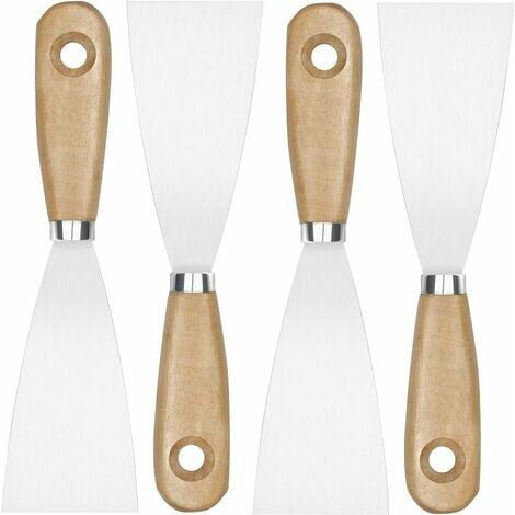 DEESSE SHOP - Accessoires pour pistolet à air chaud, spatule de revêtement, grattoirs à peinture 4 pièces avec manche en bois, couteaux à peindre pour papier peint et murs (1/5)