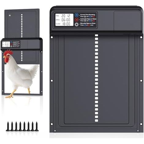 [NEVER USED] Automatic Chicken Coop Door Battery Operated with Waterproof LCD Screen, Aluminum Automatic Chicken Coop Door with Timer, Anti-Pinch Function, Low Battery Warning