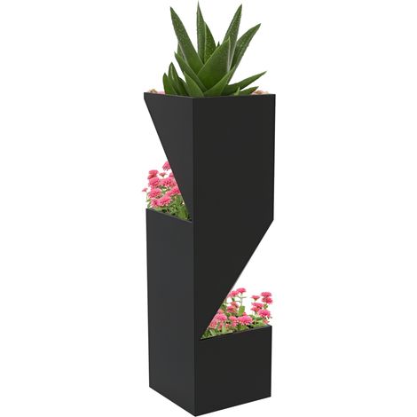 Vaso da fiori, vaso per piante da interno con fori di drenaggio, in metallo, dimensioni 30L x 30W x 100H cm, nero