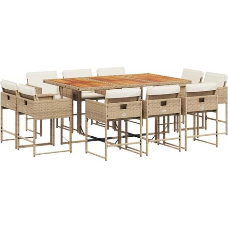 Maison Exclusive - Set comedor de jardín 11 pzas con cojines ratá (1/5)