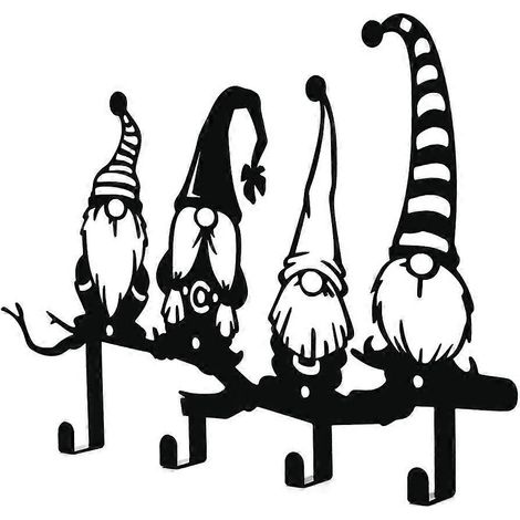 Porte-clés mural Gnome en métal, lutin sans visage pour accrocher clés, 4 crochets décoratifs pour entrée, placard, mur. (1/4)