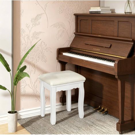 Taburete acolchado para tocador y piano de terciopelo blanco 38x28,5x45 cm OKWISH (1/4)