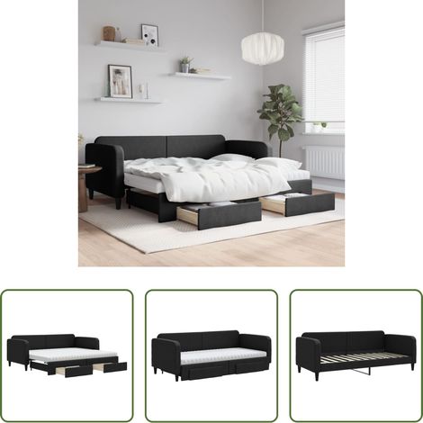 Schlafsofa -  Tagesbett Ausziehbar mit Schubladen Schwarz 90x200 cm Stoff